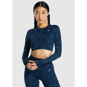 Gym Shark Adapt Camo Seamless Long Sleeve Crop Blue Large EUC